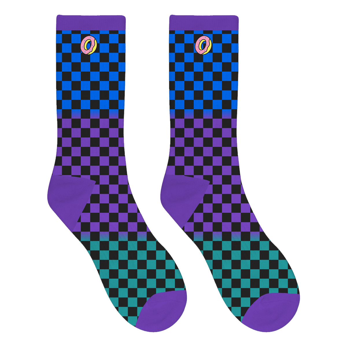 Donut O Checkerboard Socks - Blue/Purple/Green-Odd Future
