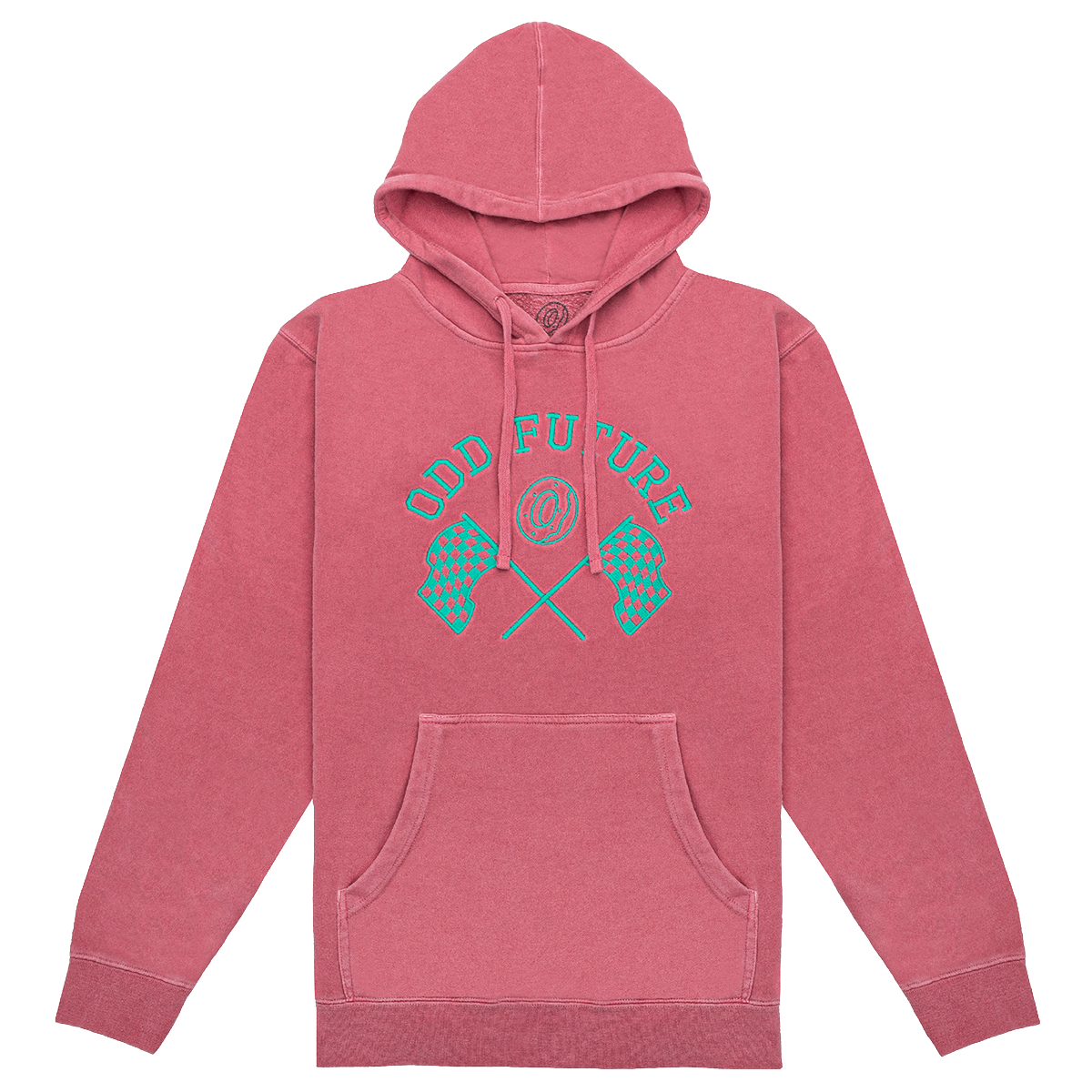 Checkered Flag Embroidered Pullover Hoodie - Pink - Odd