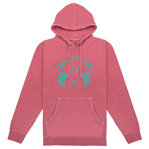 Checkered Flag Embroidered Pullover Hoodie - Pink - Odd Checkered Flag Embroidered Pullover Hoodie - Pink - Odd